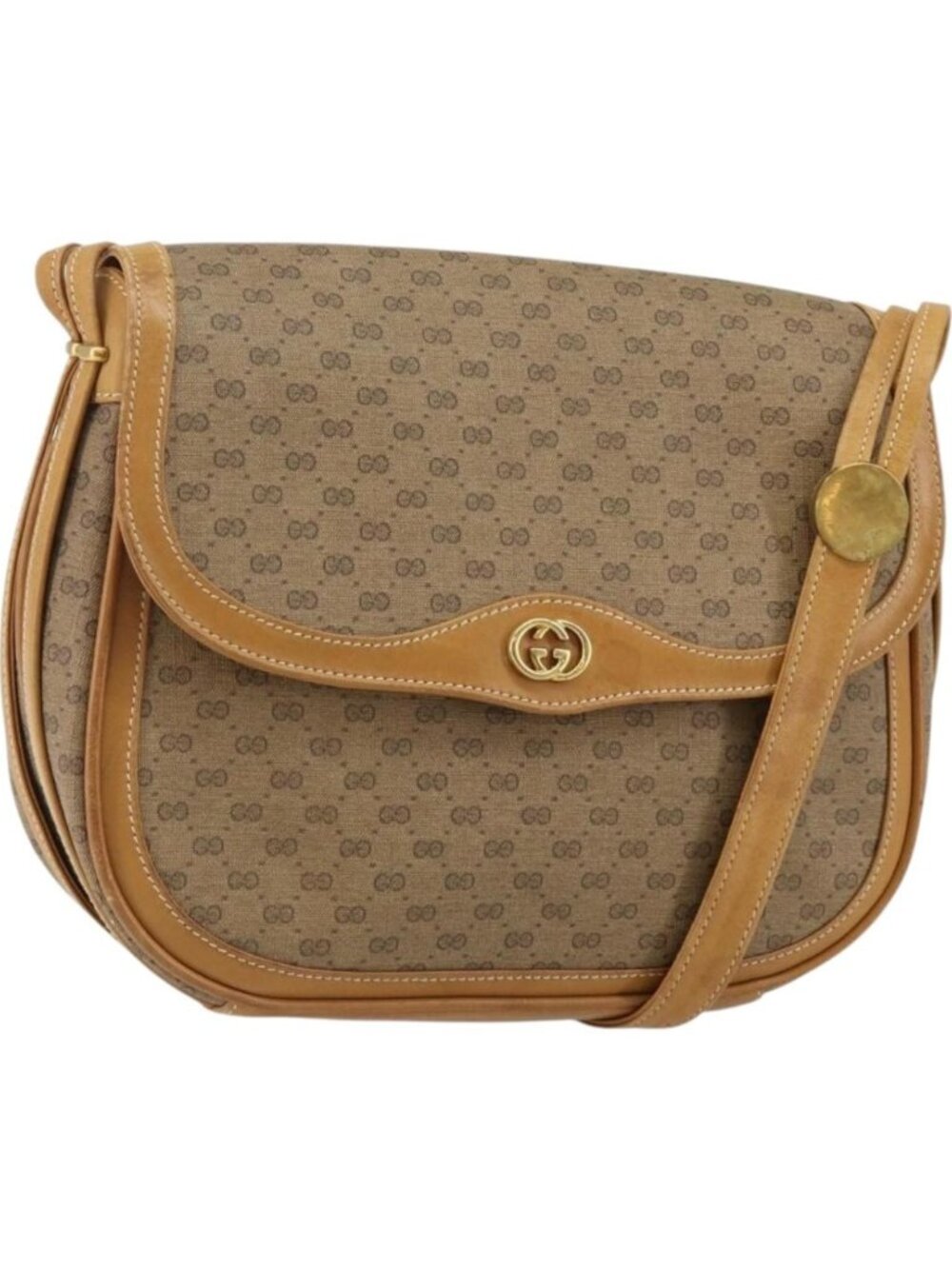 GUCCI Micro GG Supreme Shoulder Bag PVC Beige Gold